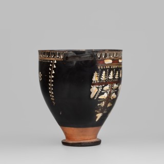 Gnathian skyphos with depiction of an altar;, Gnathia style, Southern Italic pottery; skyphos