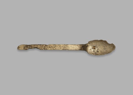 Medical tool fragment of strigil?, tool, height 12.8 cm, A single worn metal spoon lies
