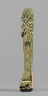 Ushabti, Mummy-shaped funerary figurine, standing on a base with back supported by a