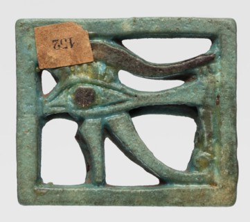 Amulet - Eye of Horus, Openwork Eye of Horus in a rectangular frame. Iris and eyebrow black, the