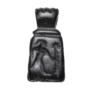 Stamp seal with figural representations. Glyptic stamp seal in the form of a truncated pyramid on a