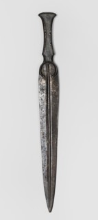 Dagger, unknown Luristan workshop. A dagger with a blade cast together with a mushroom-shaped hilt,