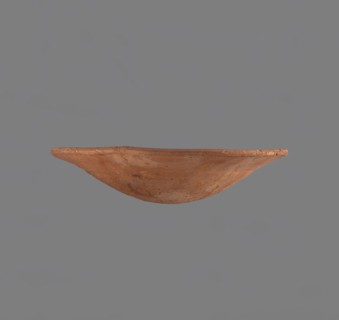 Bowl, Low bowl with irregular, strongly flaring walls and a rounded bottom. Rounded rim, slightly