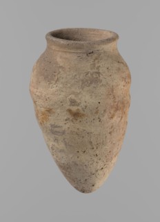 Vessel with hieratic inscription. Egyptian pottery. Conical clay vessel tapering toward the bottom,
