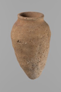 Vessel with hieratic inscription, Egyptian pottery, conical clay vessel tapering toward the bottom,