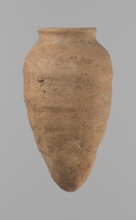 Vessel with hieratic inscription. Clay ceramic hand-made vessel, turned in the upper part neck,