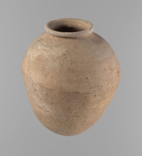 Vessel, Egyptian ceramics, clay vessel of ovoid, slightly downward-stretched shape, widest at about