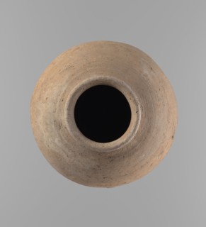 Vessel, Egyptian ceramic clay vessel of ovoid, slightly downward-stretched shape, widest at about