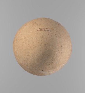 Vessel, Ovoid, slightly downward-stretched clay vessel, widest at about 2/3 of the height. Broad