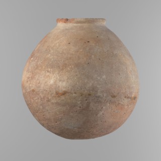 Vessel, Vessel with an almost spherical belly, widest about 1/3 of the vessel's height. Sloping