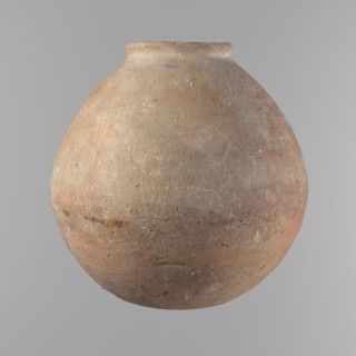 Vessel, Vessel with an almost spherical belly, widest about 1/3 of the vessel's height. Sloping