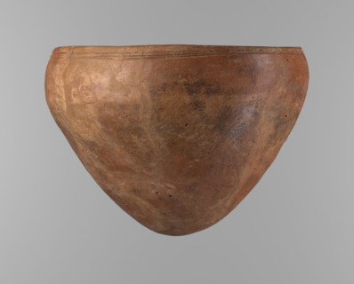 Bowl, Egyptian pottery; clay vessel, large conical vessel with widest point about 4/5 of the
