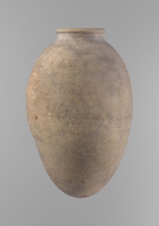 Vessel, unknown creator; ceramics, Egyptian clay vessel with ovoid belly, widest about halfway up.