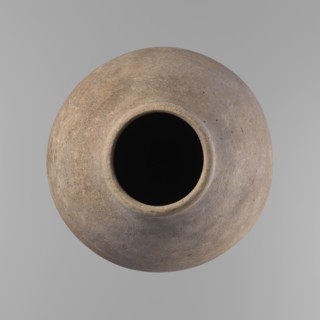 Vessel, Ceramics; Egyptian clay vessel with ovoid belly, widest about halfway up. Wide, short,