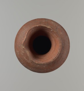 Vessel, Medium-sized jug with a biconical body, widest at about half its height; wide shoulders,