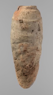 Vessel, Egyptian pottery, hand-made clay vessel with a conical belly widest in its upper part