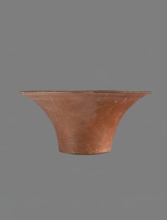 Bowl, Deep, cup-shaped clay bowl with a slightly convex bottom and sides arching upwards; straight,