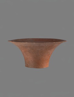 Bowl, Deep, cup-shaped clay bowl with a slightly convex bottom and sides arching upwards; straight,