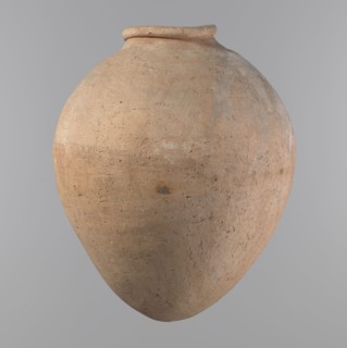 Vessel, Egyptian pottery, hand-made clay vessel of an ovoid, slightly downward-stretched shape,