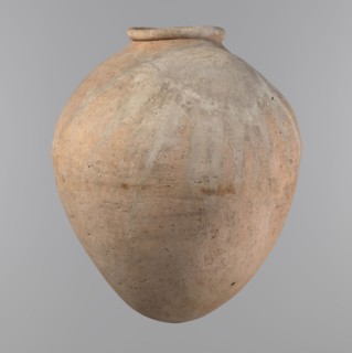 Vessel, Egyptian clay vessel of ovoid, slightly downward-stretched shape, widest at about 2/3 of