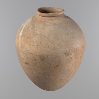 Vessel, Egyptian pottery, ceramic clay vessel of an ovoid, slightly downward-stretched shape,