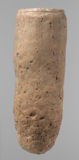 Vessel, Egyptian pottery, hand-made clay vessel, almost cylindrical, widest just below a straight,