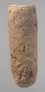 Vessel, Egyptian pottery, handmade clay vessel, almost cylindrical, widest just below the straight