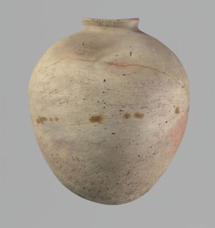 Vessel, Egyptian pottery, clay vessel of ovoid, slightly downward-stretching shape, widest at about