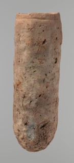 Vessel, An almost cylindrical handmade Nile-clay vessel, widest just below a straight, slightly