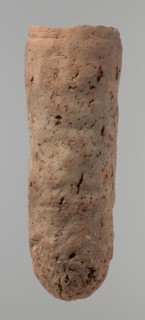 Vessel, Egyptian pottery, hand-made clay vessel. An almost cylindrical vessel, widest in its upper