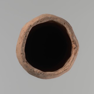 Vessel, Egyptian pottery vessel, clay, hand-made; almost cylindrical, widest just below a straight,