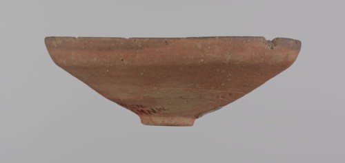 Bowl, Egyptian painted pottery bowl with a conical shape and a ring-shaped foot. Straight rim,