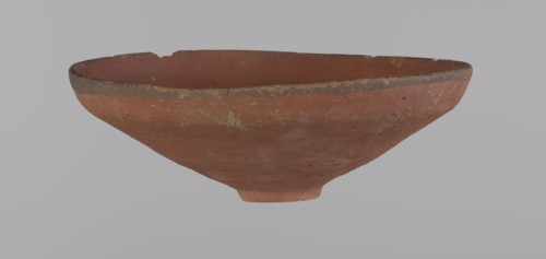 Bowl, Egyptian painted pottery bowl with conical shape and ring-shaped foot. Straight rim slightly