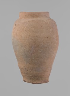 Vessel, Beer jug of a slightly irregular, conical shape with a wide, very short neck and a flat