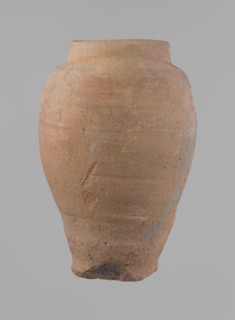 Vessel, Beer jug of a slightly irregular, conical shape with a wide, very short neck and a flat