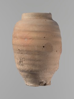 Vessel, Beer jug of a slightly irregular, conical shape with a wide, very short neck and a flat