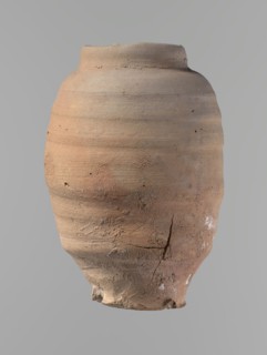 Vessel, Beer jug of a slightly irregular, conical shape with a wide, very short neck and a flat