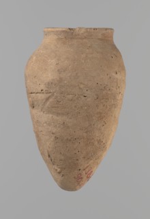 Vessel with hieratic inscription, Egyptian pottery conical clay vessel tapering toward the bottom,