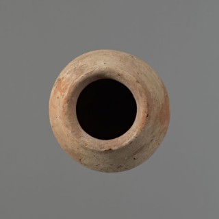 Vessel with hieratic inscription. Egyptian pottery, clay conical vessel tapering toward the bottom,