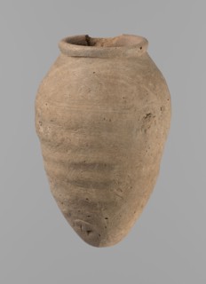 Vessel with hieratic inscription, Egyptian pottery ceramic conical vessel tapering toward the