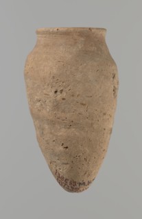 Vessel with hieratic inscription, Egyptian pottery, ceramic conical vessel tapering towards the