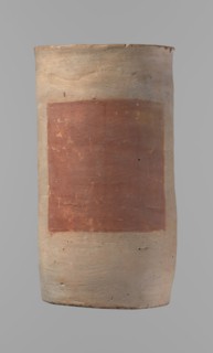 Canopic urn. Clay canopic urn with a cylindrical shape and a flat bottom; flat, straight rim.