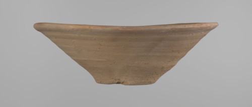 Bowl, Bowl with a conical shape and a flat bottom, slightly asymmetrical. Straight, flaring rim.