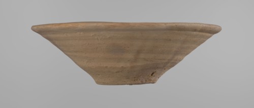 Bowl, Bowl with a conical shape and a flat bottom, slightly asymmetrical. Straight, flaring rim.