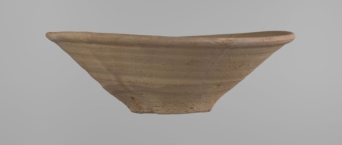 Bowl, Bowl with a conical shape and a flat bottom, slightly asymmetrical. Straight, flaring rim.