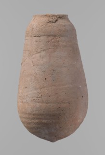 Vessel, Egyptian pottery ceramic clay vessel, New Kingdom, from Deir el-Medina; vessel height 18.5