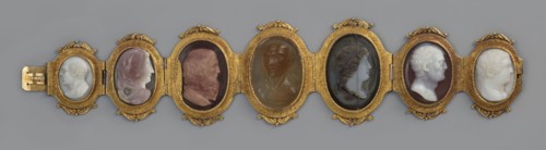Bracelet with cameos, made by, attributed to Roniker, E. purchased; portraits, gems, goldsmithery;