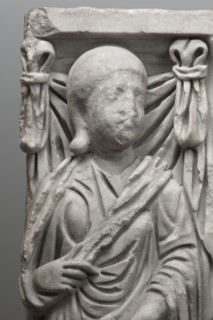 Sarcophagus with a depiction of a married couple and a shepherd, unknown Roman workshop. A large