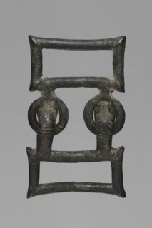 Buckle, Bronze buckle consisting of two rectangular parts with joints; one part has hooks shaped as