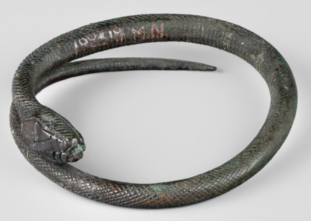 Bracelet. Made of flattened wire with thinning, overlapping ends. 9th–8th century BC; Villanovian
